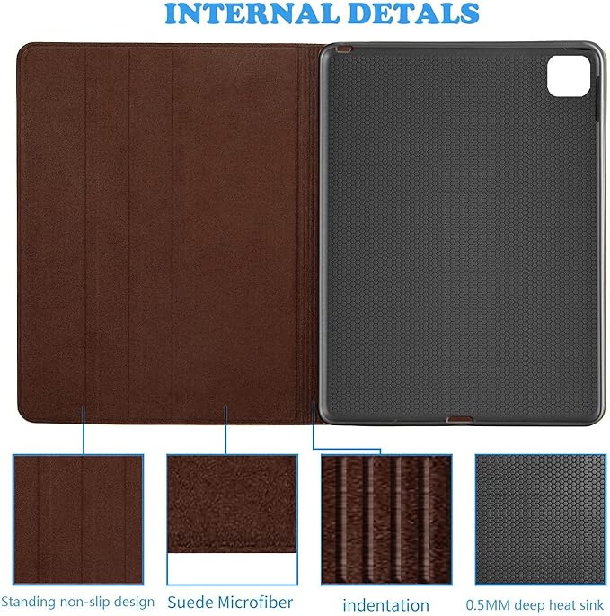Gexmil Case for iPad Pro 11 Inch4th/3rd/2nd/1st Generation(2022/2021/2020/2018) Genuine Leather Cover Anti Fingerprint/SlipCowhide Folio Cover Auto Sleep/Wake with Adjustable StandSand Dark Brown