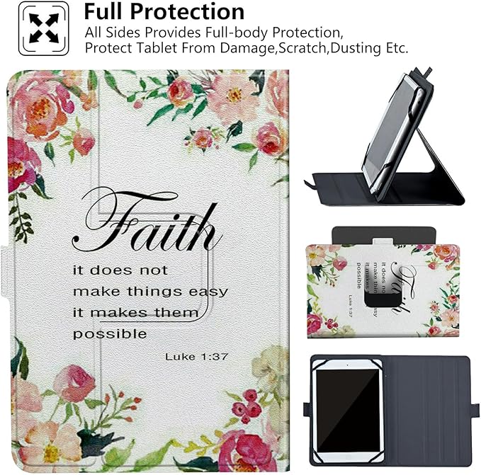 Universal 10.0 Tablet Case Universal Case for 9.6-10.5 Inch Android Tablet Slim PU Leather Stand Folio Shell Cover with 360 Degree Rotatable Kickstand Multiple Viewing1-37 Bible Verse Christian