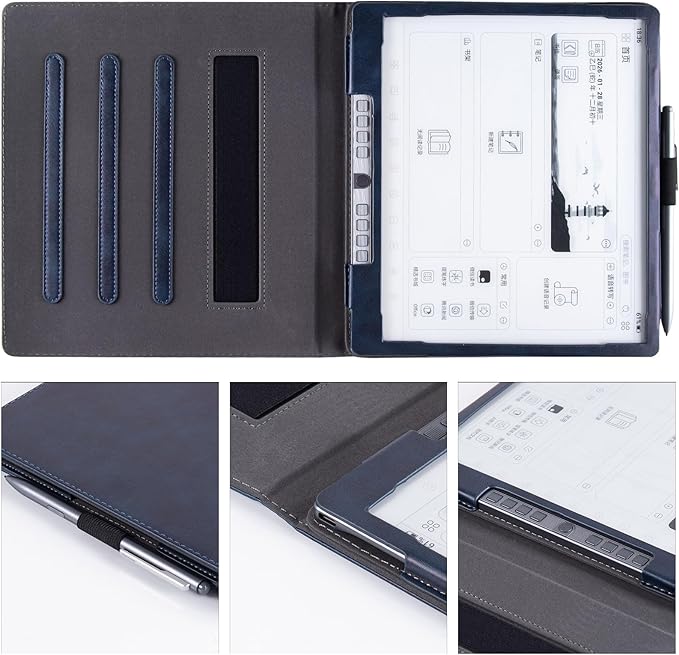BOZHUORUI Case for Penstar eNote 2 Paper TabletPU Leather Protective Folio Cover with Auto Sleep Wake Multiple Viewing Angles Stand Cover with Hand Strap (Dark Blue)
