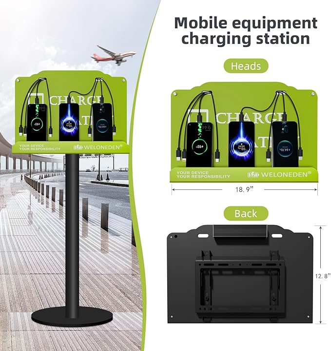 Floor Stand Cell Phone Charging Station Mobile Phone Charging Station | Fast Charging 8 Device | Compatible with Apple Tablets Android Port | Great for Offices Hotel Hospital Airport (Green)