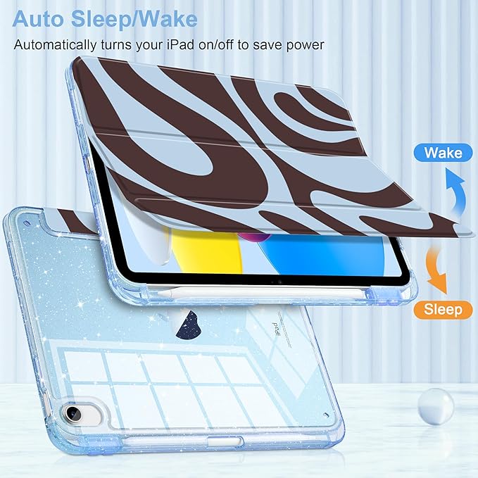 DONGKE for iPad Pro 11 inch Case – Fits M5 2025 / M4 2024 Shockproof Sparkling Glitter Acrylic Back Pencil Holder Trifold Stand Auto Sleep/Wake &amp Touch ID Support - Groovy Swirl
