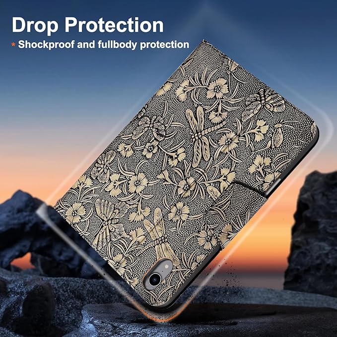 Gexmil Premium Leather Case for iPad mini 7 (A17 Pro) 2024 / iPad mini 6 Generation 2021 8.3 InchPencil Holder Magnetic ClosureShockproof Cowhide CoverAdjustable StandButterfly Grey