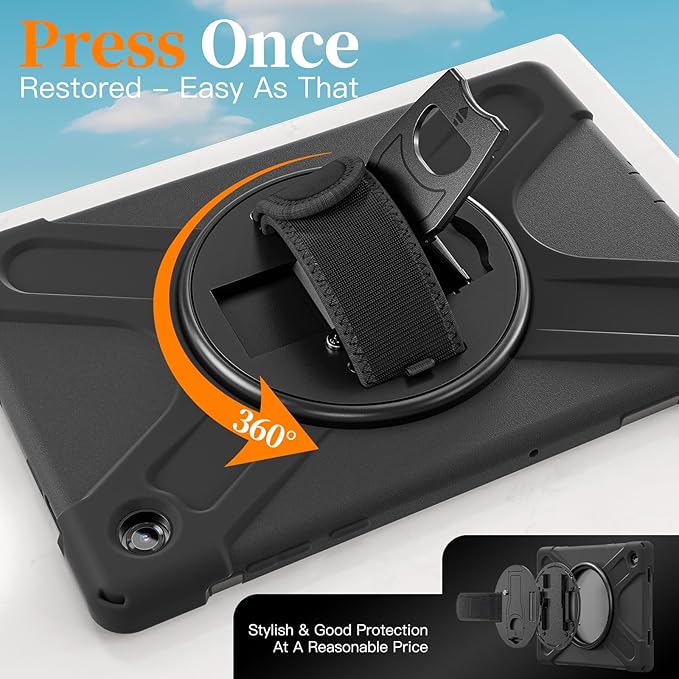 Lunivop Case Compatible with Samsung Galaxy Tab A11 Plus Case 11 Inch 360° Rotating Stand/Hand Strap with Built-in Screen Protector Heavy Duty Tablet Cover for Samsung Tab A11+ Plus Black