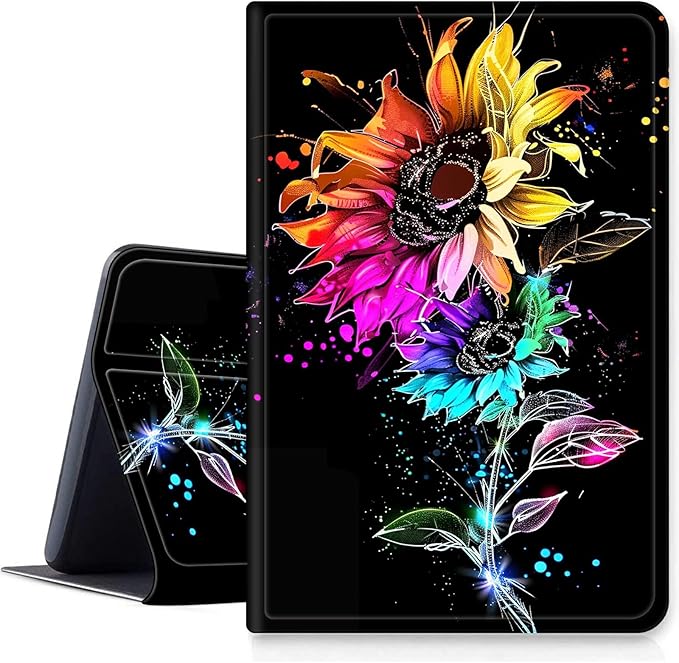 DIGTIALLL Case for Amazon Kindle Fire HD 10 &amp 10 Plus Tablet (11th Generation 2021 Release) 10.1 PU Leather Smart Protective Cover with Auto Sleep/WakeColorful Sunflowers