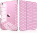 MEEgoodo Case for iPad A16 11th Generation 2025/10th Generation 2022 Glitter Tablet Cases with Transparent Acrylic Back+Trifold Stand +Pencil Holder+Auto Wake/SleepCherry Blossom Pink&ampPolka Dots
