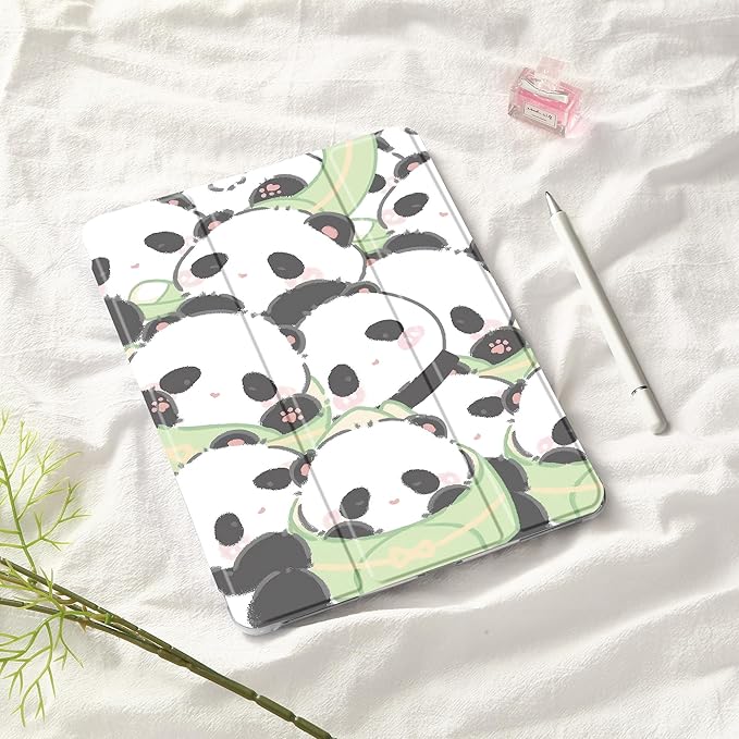 Idocolors Cute Kawaii Bamboo Panda Pad Case for 11 Inch iPad Pro 2022/2021/2020/2018 Clear TPU Trifold Stand Back Cover with Pencil Holder Auto Wake/Sleep Foldable Shockproof Protective Case