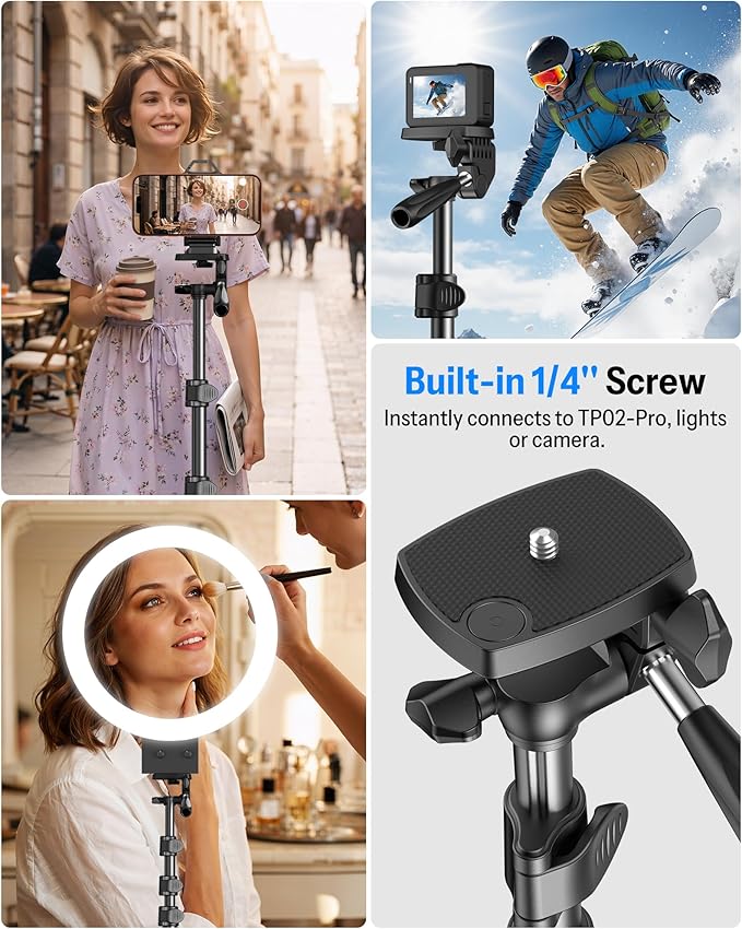 OMOTON TS01 65 Magnetic Phone Tripod for iPhone &amp Camera Cell Phone Stand with Remote Stable Height Adjustable Multi-Angle Shot Selfie Stick Tripod for Video Recording Live Streaming Black Se