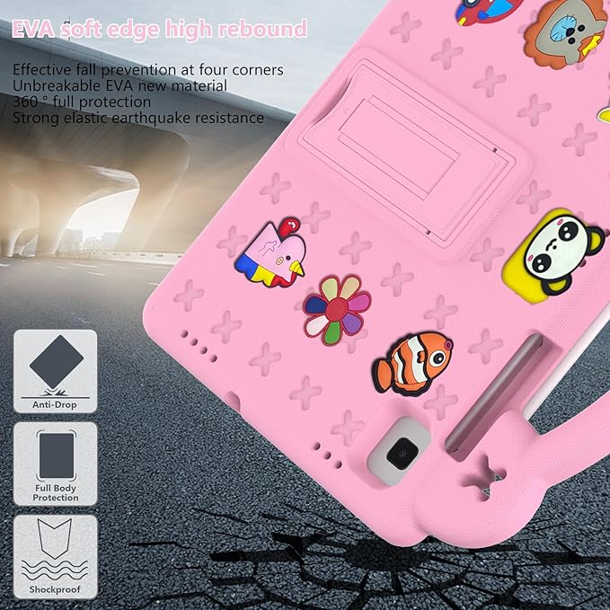 Compatible with Samsung Galaxy Tab A7 10.4 (2020/2022)/Tab S6 10.5(2019)/Tab S5e 10.5 inch(2019)/Tab S6 Lite 2020/2022 10.4 Tablet Case Shoulder Strap &amp Pen Tray for Girl Kid Gift Pink