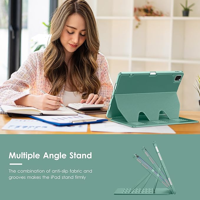 VIKESI Case for iPad Air 13 inch (M4) 2026 / (M3) 2025 / (M2) 2024Multiple Angles Magnetic Stand CoverShockproof Soft BackPencil Holderand Auto Sleep/WakeForest Green
