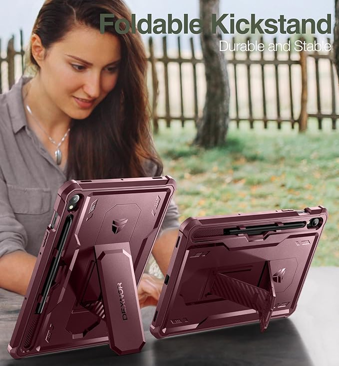 Dexnor Case for Samsung Galaxy Tab S9 11 Inch 2023 [Built in Screen Protector &amp Kickstand] with Pen Holder Heavy Duty Shockproof Full Body Protective Cover for Galaxy Tab S9 Case-Red