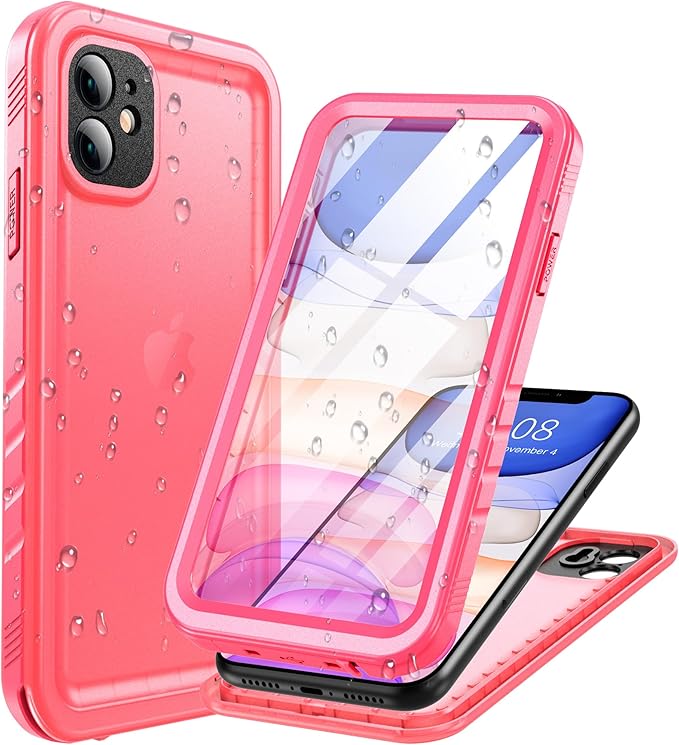 Cozycase Compatible with Waterproof iPhone 11 case Built-in Screen Protector Full-Body Rugged Bumper Sealed Case Cover Shockproof Dustproof Waterproof Case for iPhone 11 6.1 inch (Pink)