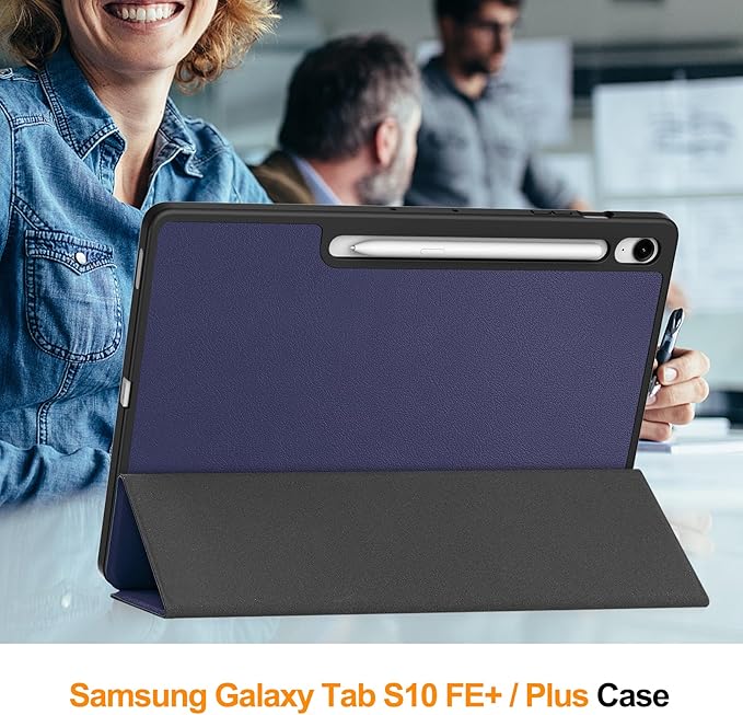 Case for Samsumg Galaxy Tab S10 FE+/S10 FE Plus 13.1 Inch 2025 (Model: SM-X620/SM-X626B) Trifold Stand Cover with S Pen Holder [Auto Wake/Sleep] PU Leather + Soft TPU Bumper Shell Darkblue