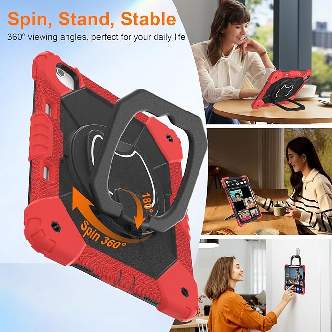 Case for iPad Air 13 Inch Case M4 2026/M3 2025/ M2 2024 Auorld for iPad Air 13 Inch Case M4 2026 Case with Screen Protector 360 Degree Rotating Stand Shoulder Strap Pencil Holder Red Black