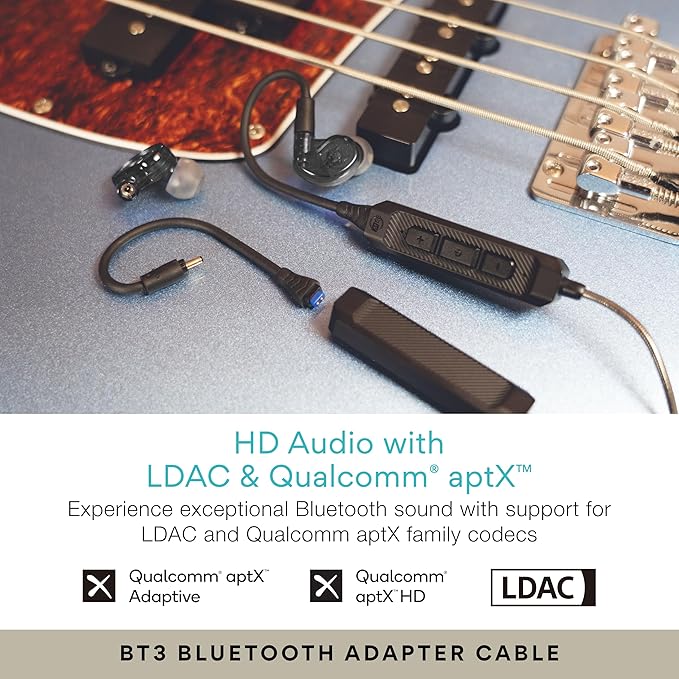 MEE audio M6 PRO Musicians' In-Ear Monitors Wired + Wireless Combo Pack: Includes IEMs 2 Audio Cables and BT3 Hi-Res Bluetooth Audio Adapter w/aptX LDAC Auracast Support &amp Built-In Headset (Bl