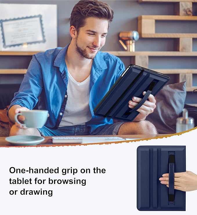 DTTO for iPad 6th / 5th Generation 9.7 Inch (2018/2017) iPad Air 2 / Air 1 Case 360 Degree Rotating Premium Leather Folio Stand Cover with Pencil Holder Blue