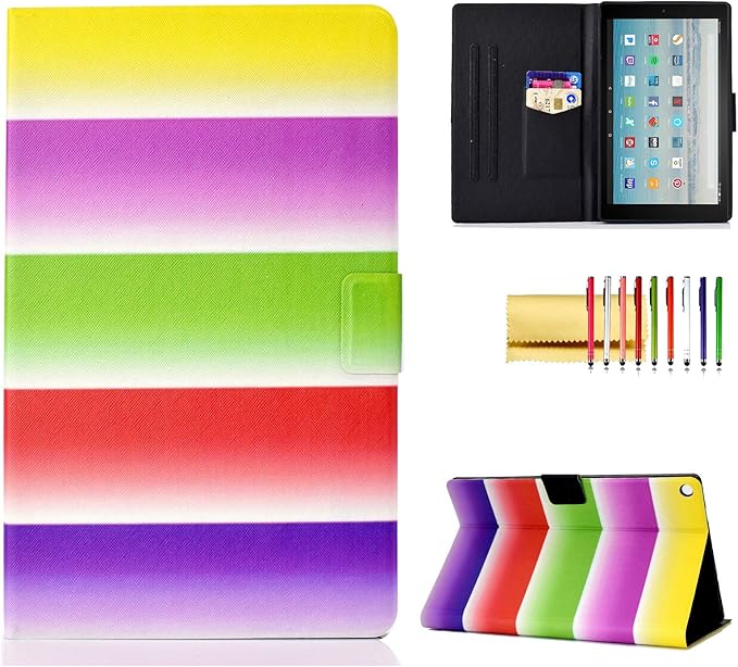 Case for Amazon Fire HD 10 Tablet (2015/2017/2019) Techcircle Slim Folding Stand Magnetic Smart Cover Soft TPU Back Protective Case for All-New Fire HD 10 5th/7th/9th Gen Auto Sleep Rainbow Stripes