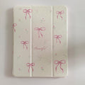 Auto Sleep/Wake Leather Folio Case with Kickstand Stylus Holder for Apple iPad Pro M5 13-Inch 8 8th Generation 2025 White Pink Bow Beautiful Floral Cute Chic Adorable Lovely Girls Kids