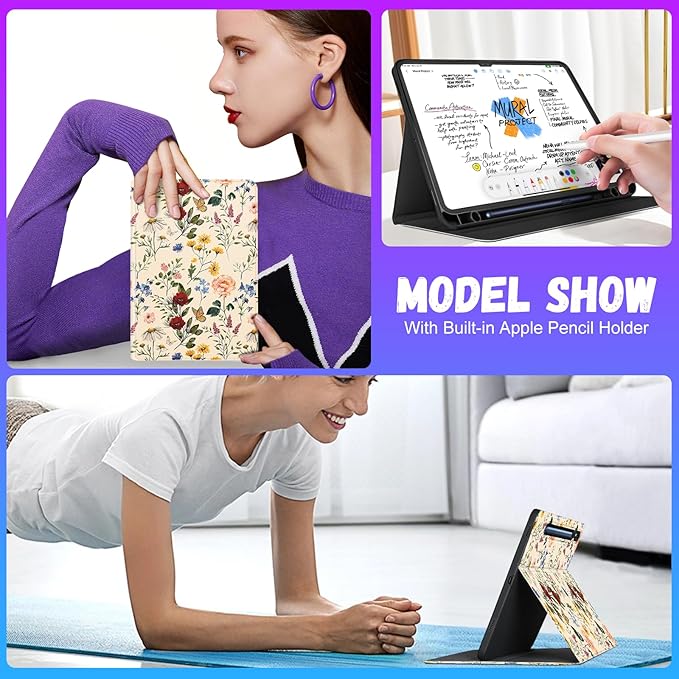 for Samsung Galaxy Tab S8 Ultra/Tab S9 Ultra Case 14.6 Inch 2022/2023 for Women Girls Cute Folio Cover with Pencil Holder Girly Kawaii Flower Floral Pretty Tablet Cases for S9 Ultra/S8 Ultra