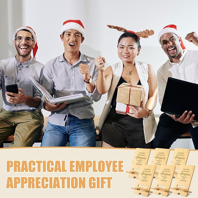 Ripeng 36 Pcs Employee Appreciation Gifts Bulk Bamboo Phone Stand for Desk Office Worker Thank You Gift for Administrative Assistant Team Coworkers Staff Nurse Teacher Week (Awesome Reminder)