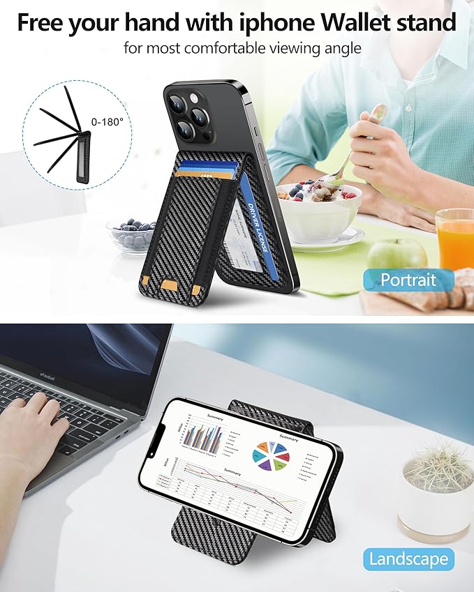 ExtreLife For Magsafe Wallet Adjustable Stand and Open ID Window Magnetic Wallet for iPhone 17/16/15/14 Pro Max/14 Pro/14/14 Plus/13/12 Series 9 Cards Carbon Black