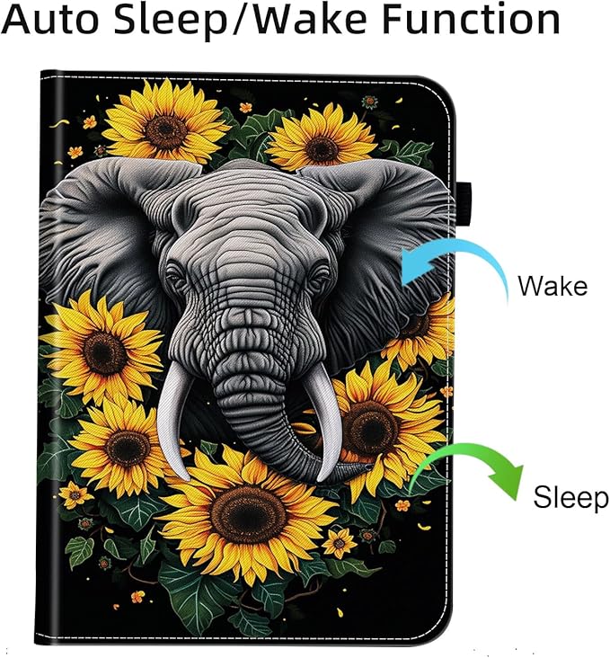 Case for iPad 9th Generation/iPad 8/iPad 7 iPad 10.2 2021 2020 2019/iPad Air 10.5/iPad Pro 10.5Card Slot PU Leather TPU Case Pen Holder Auto Wake SleepSunflower Elephant