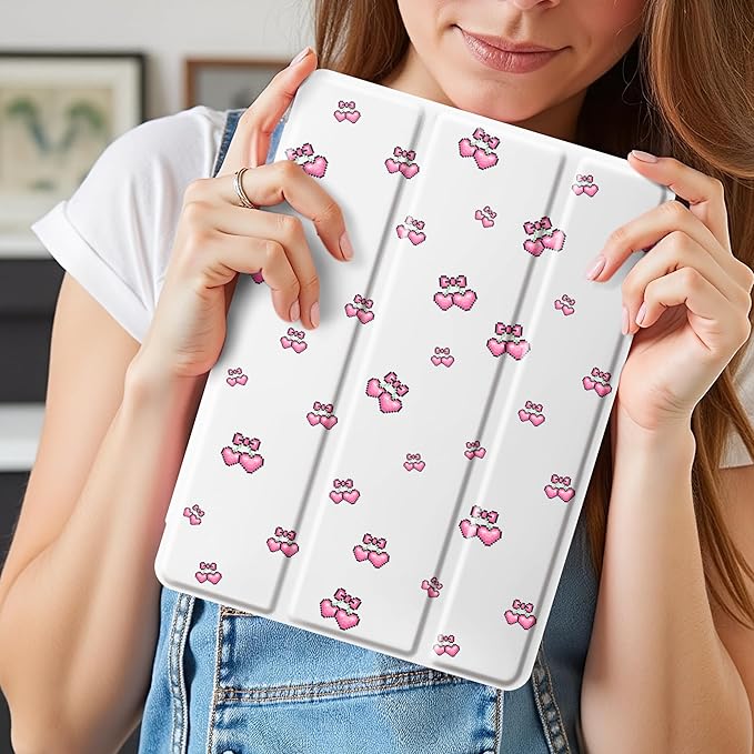 Idocolors Case for iPad 11 inch (A16 Chip) 2025 Generation 11th / iPad 10.9 inch 2022 10th Gen Built-in Pencil Holder with Soft TPU Shockproof Back Shell Auto Wake/Sleep Cherry-White