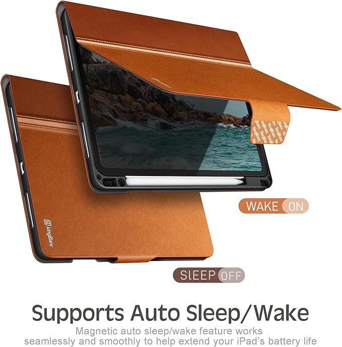 KingBlanc for iPad Air 13-inch Case (M4 2026/M3 2025/M2 2024) with Pencil Holder PU Leather Durable Protective Stand Cover Auto Wake/Sleep Multi-Angle for Viewing/Typing Magnetic Clasp Brown