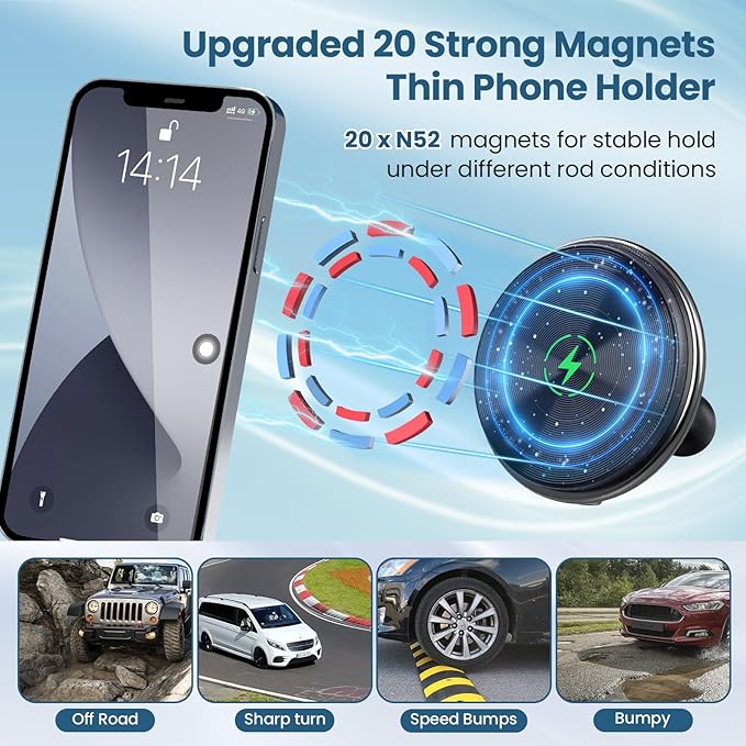Kaishengyuan Wireless Charger Magnetic Vent Phone Mount Compatible with Jeep Wrangler JL 2018-2023 &amp Gladiator JT 2020-2023 360° Rotation Air Vent Cell Phone Holder Cradles Fit for All Smartphone