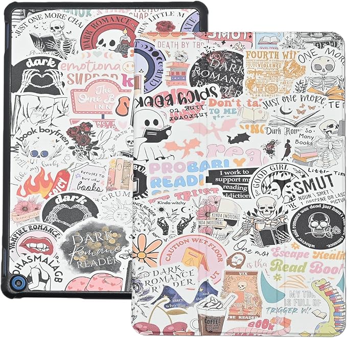 Case Fits New Amazon Fire HD 10 Tablet Case(Only Fit 13th Gen 2023 Release) Bookish Skull Trifold Lightweight Hard Shell Stand Cover with Auto Wake/Sleep Read More Books