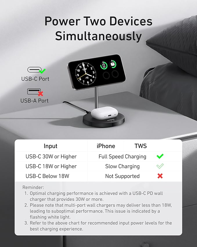 Anker MagSafe Compatible MagGo Charger Stand iPhone 17 Wireless Charger 2-in-1 Charging Station Qi2 Certified 15W Fast Charging for iPhone 17/16/15/14/13/12 AirPods Pro (Black No Adapter)