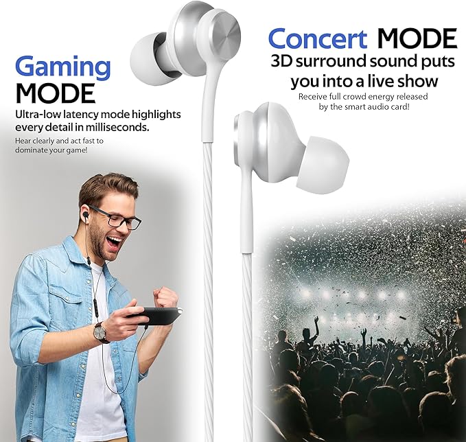 USB C Wired Gaming Earbuds in-Ear Headphones with Built-in DAC Sound Card Low-Latency 5 EQ Modes Vocal Enhancement &amp Microphone Compatible with iPhone 15/16 Series Samsung S22/S23/S24