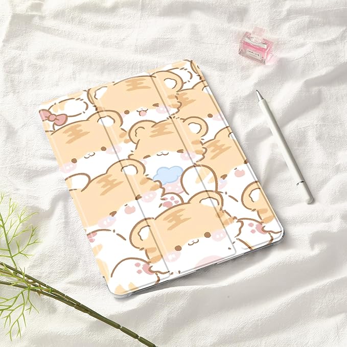 Idocolors Cute Kawaii Tiger Pad Case for 10.5 Inch iPad Pro(2017)/iPad Air 3 Clear TPU Trifold Stand Back Cover with Pencil Holder Auto Wake/Sleep Foldable Shockproof Protective Case