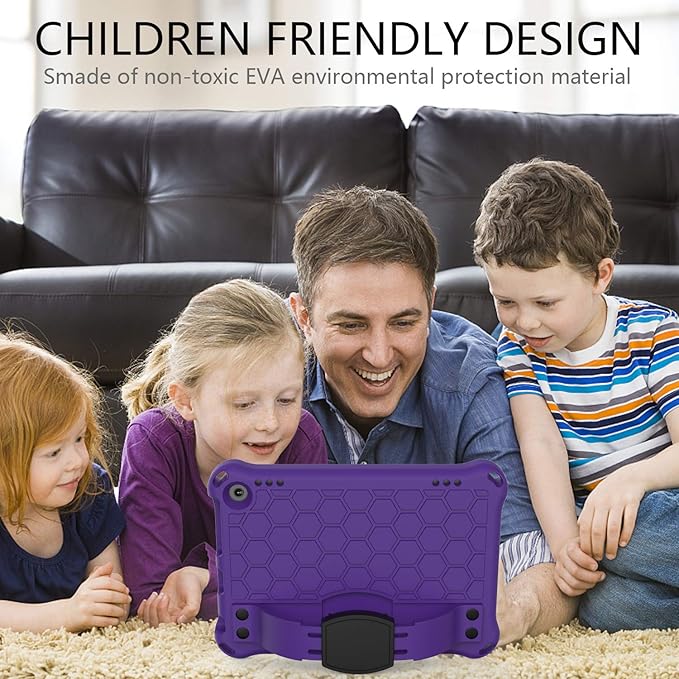 Bumper Case for Fire HD 8/Plus 10th Gen (2020 Only) Techcircle Shockproof Hand Belt Stand Cover Kids EVA Foam Honeycomb Protective Case with Shoulder Strap Handle Light Cover Purple