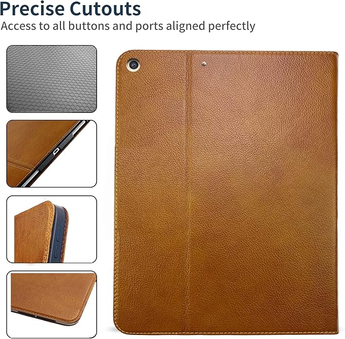 Gexmil Leather Case Compatible with iPad10.2 Inch 2021/2020/2019 Cowhide Folio Cover for New iPad 9th/8th/7th Gen Genuine Leather case Yellow Brown