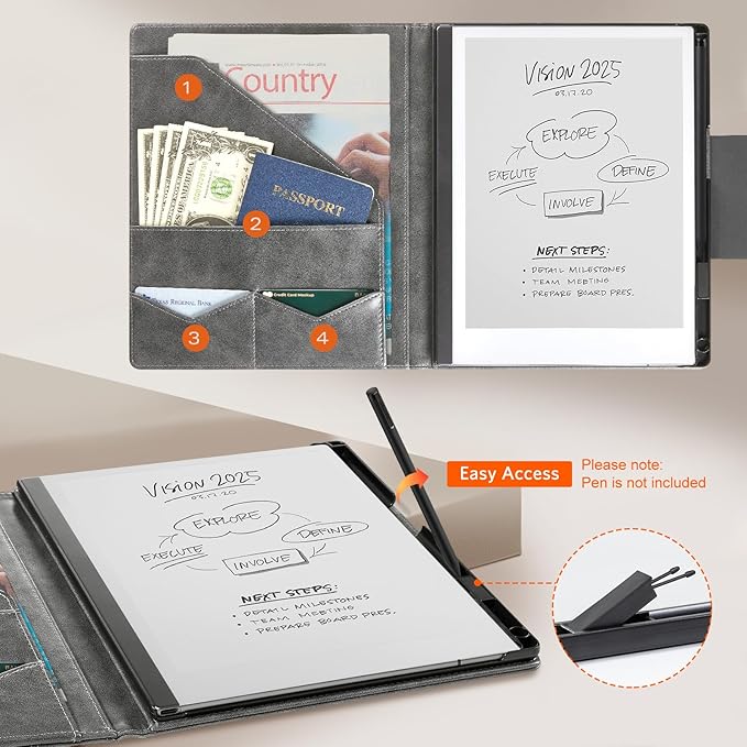 CoBak Premium PU Leather Case for 10.3 Remarkable 2 Tablet (2020) - Folder Design Slim Hard Shell with Pen HolderCowhide Gray