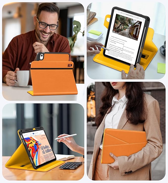 DTTO for iPad A16 Case iPad 11th / 10th Generation Case (2025/2022) 360 Degree Rotating Premium Leather Folio Stand Cover with Pencil Holder Orange