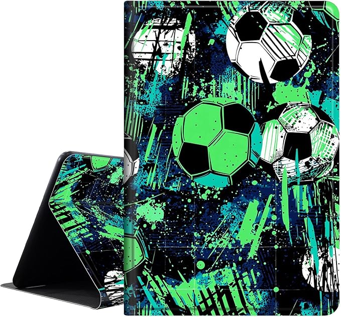 Case for All-New 7 Kindle Paperwhite 12th Gen 2024 &amp Kindle Colorsoft Signature EditionPU Leather Cover with Auto Sleep Wake FeatureGreen Football