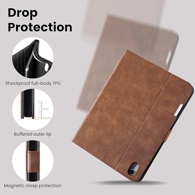 Handmade Case for iPad Air 13 Inch M4/M3/M2 (2026/2025/2024) with Pencil Holder PocketMagnetic ClosureMulti Angles StandTyping AngleFolio Protective CoverAuto Sleep/WakeDark Brown