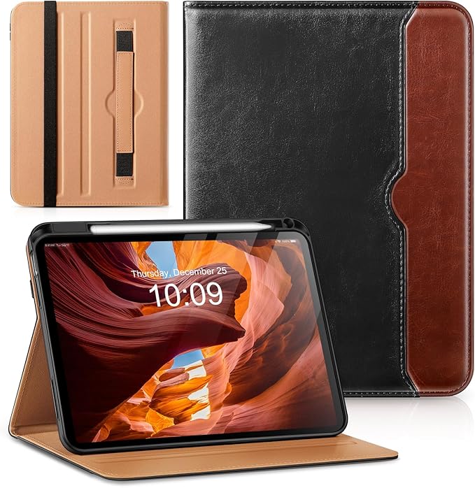 Akkerds Compatible for iPad (A16) 11th Generation Case 11 Inch 2025 for iPad 10th Generation Case 10.9 Inch 2022 with Pencil Holder Protective Leather Business Stand CoverMultiple AnglesBlackbrown