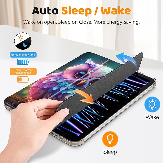 Tuiklol Case for iPad 11 inch A16 2025 Generation 11th / iPad 10.9 inch 2022 10th Gen Buit in Pencil Holder with Shockproof Cover PC Clear Transparent Back Shell Auto Wake/Sleep Rainbow owl