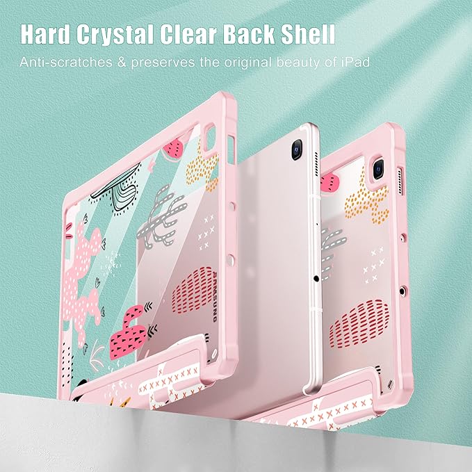 Mektron Case for Samsung Galaxy Tab S6 Lite 10.4 Inch 2024/2022/2020 with S Pen Holder Multi-Angle Viewing with Shockproof Cover Clear Shell + Trifold Stand + Auto Wake/Sleep Colorful Cacti