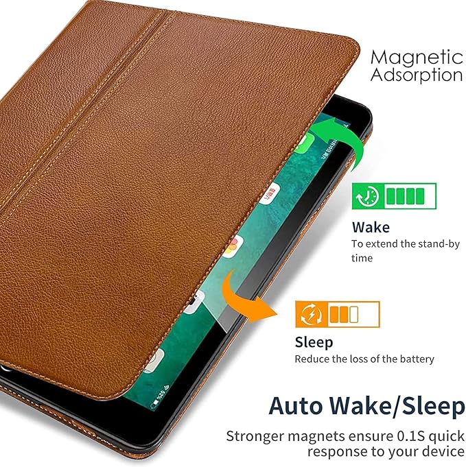 Gexmil Case for iPad 9.7 Inch6th/5th Generation(2018/2017)-iPad Air 2/1 Gen. Genuine Leather Cover Anti Fingerprint/SlipCowhide Folio Cover Auto Sleep/Wake with Adjustable StandBrown