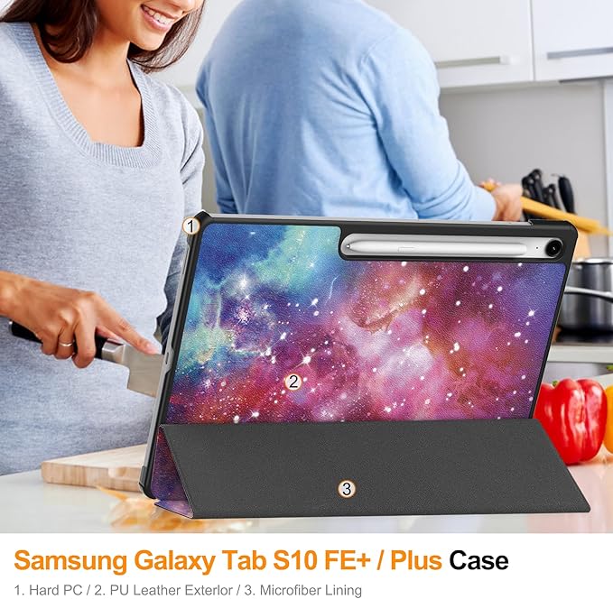 Case for Samsung Galaxy Tab S10 FE+/S10 FE Plus 13.1 Inch 2025 Model (SM-X620/SM-X626B) Tri-Fold Stand Smart PU Leather &amp Hard Back Shockproof Cover with Auto Wake/Sleep Galaxy Colorful
