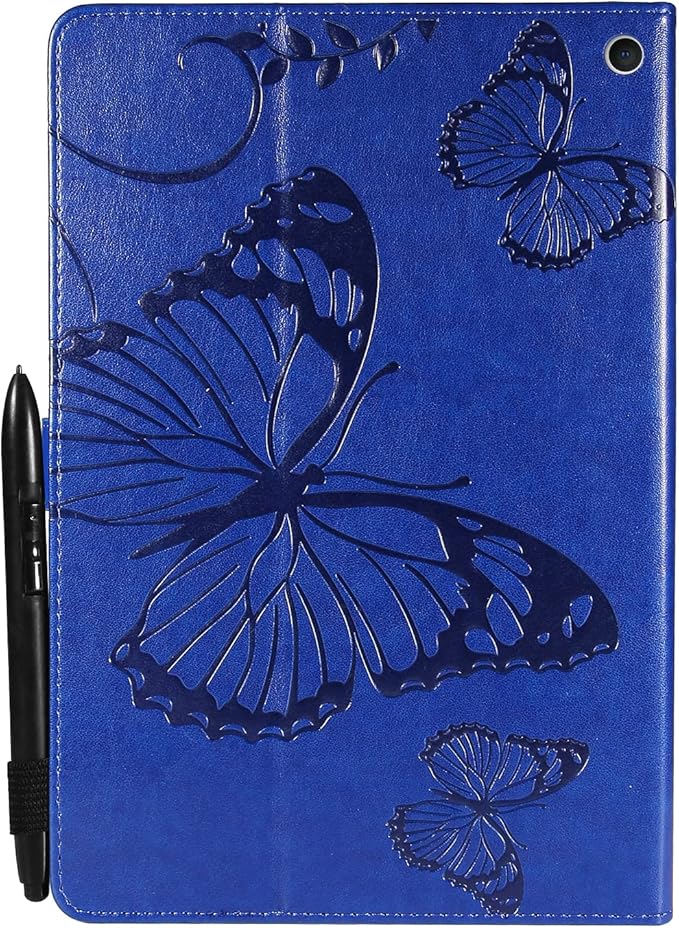 for Kindle Fire HD 10 &amp HD 10 Plus Case 13th/11th Generation 10.1 (2023/2021) Stand Embossed PU Leather Magnetic Wallet Cover with Pencil Holder/Pockets [Auto Wake/Sleep] Blue Butterfly
