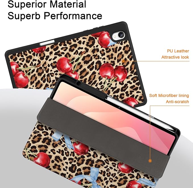 DONGKE Case for Samsung Galaxy Tab S11 5G 11 2025 Model (SM-X730/X736B) Slim Lightweight Trifold Stand Cover with S Pen Holder Auto Sleep/Wake Soft TPU Shockproof Back Leopard &amp Bows