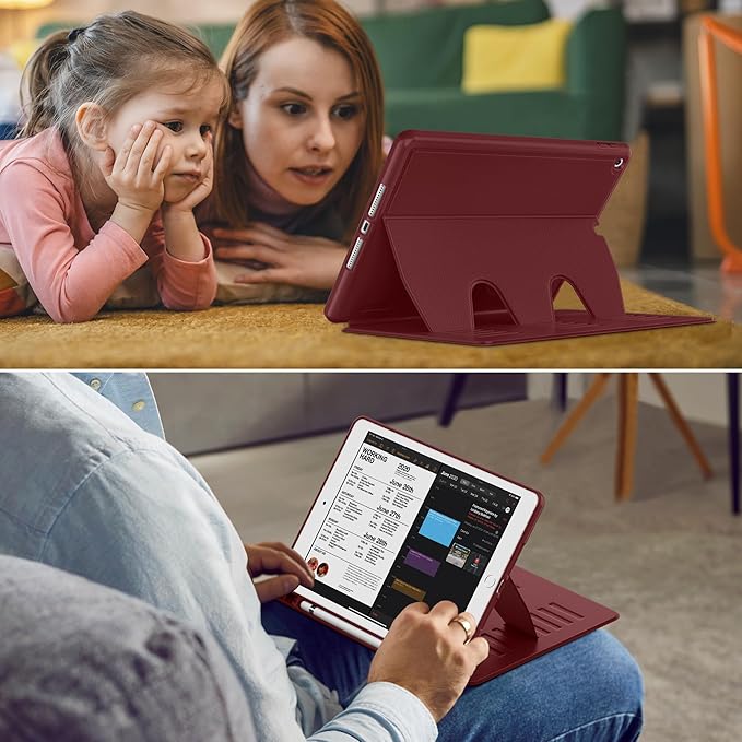 VIKESI Case for iPad 9th / 8th / 7th Generation 10.2 inch (2021/2020/2019 Released)Multiple Angles Magnetic Stand CoverShockproof BackPencil Holderand Auto Sleep/WakeWine