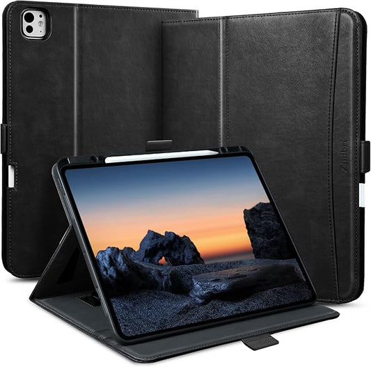 Handcrafted Case for iPad Pro 11 Inch M5 2025/M4 2024 with Pencil Holder &amp Hand Strap &amp PocketAuto Sleep/WakeMagnetic ClosureMulti Angles Stand CoverProtective Folio PU LeatherBlack