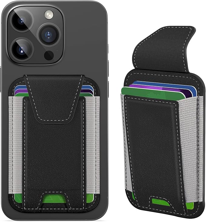 Miroddi for MagSafe Wallet with Privacy Flap Strongest Magnetic Card Holder for iPhone 17/16/15/14/13/12 Series Leather Magnetic Phone Wallet Fit 7 Cards RFID Blocking No More Falling Black