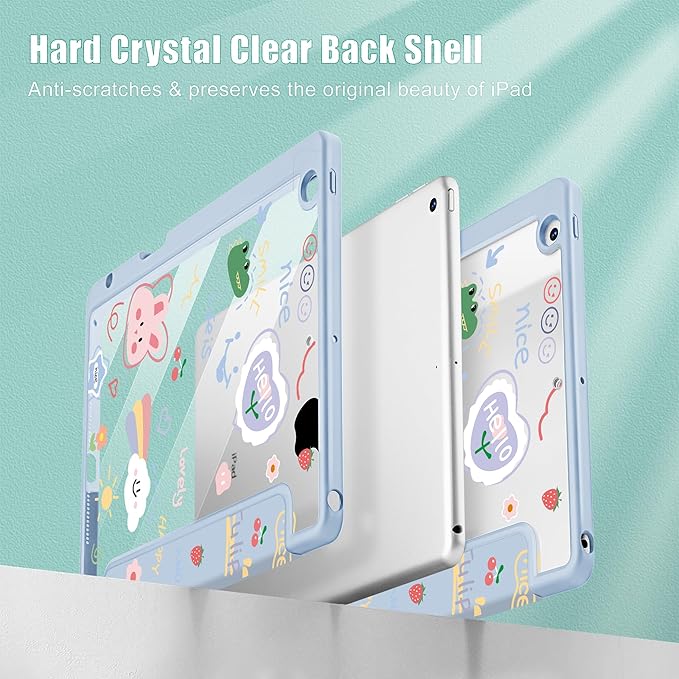May Chen for iPad 9th Generation with Pencil Holder iPad 8th/7th Gen Case 10.2-inch [Penceil Holder] Trifold Stand Auto Wake/Sleep Clear TPU Protection Back Cover Cartoon Stick Figure