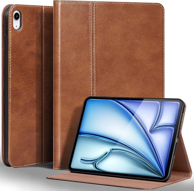 Gexmil Leather Case for iPad Air 11 Inch M4/M3/M2 (2026/2025/2024)iPad Air 10.9 Inch 5th/4th Generation 2022/2020 Top Grain Leather Cover Auto Sleep/Wake Adjustable StandVegetable Tanned Brown